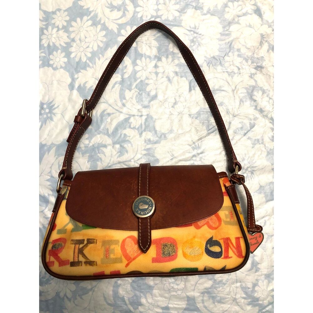 Vtg Dooney & Bourke Doodle Flap Shoulder Bag Y2K Rainbow Graffiti Crayon Mini